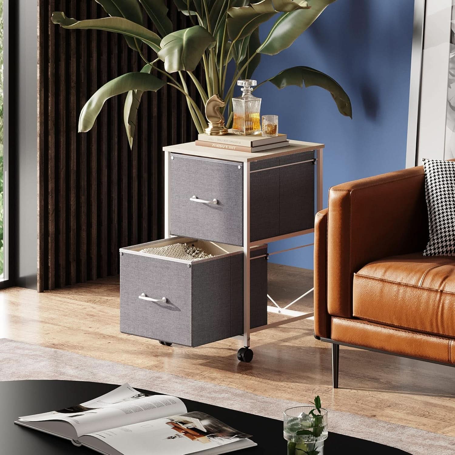 Light Grey 2 Drawer Mobile File Cabinet Rolling Printer Stand Fits A4 Or Letter Size-1