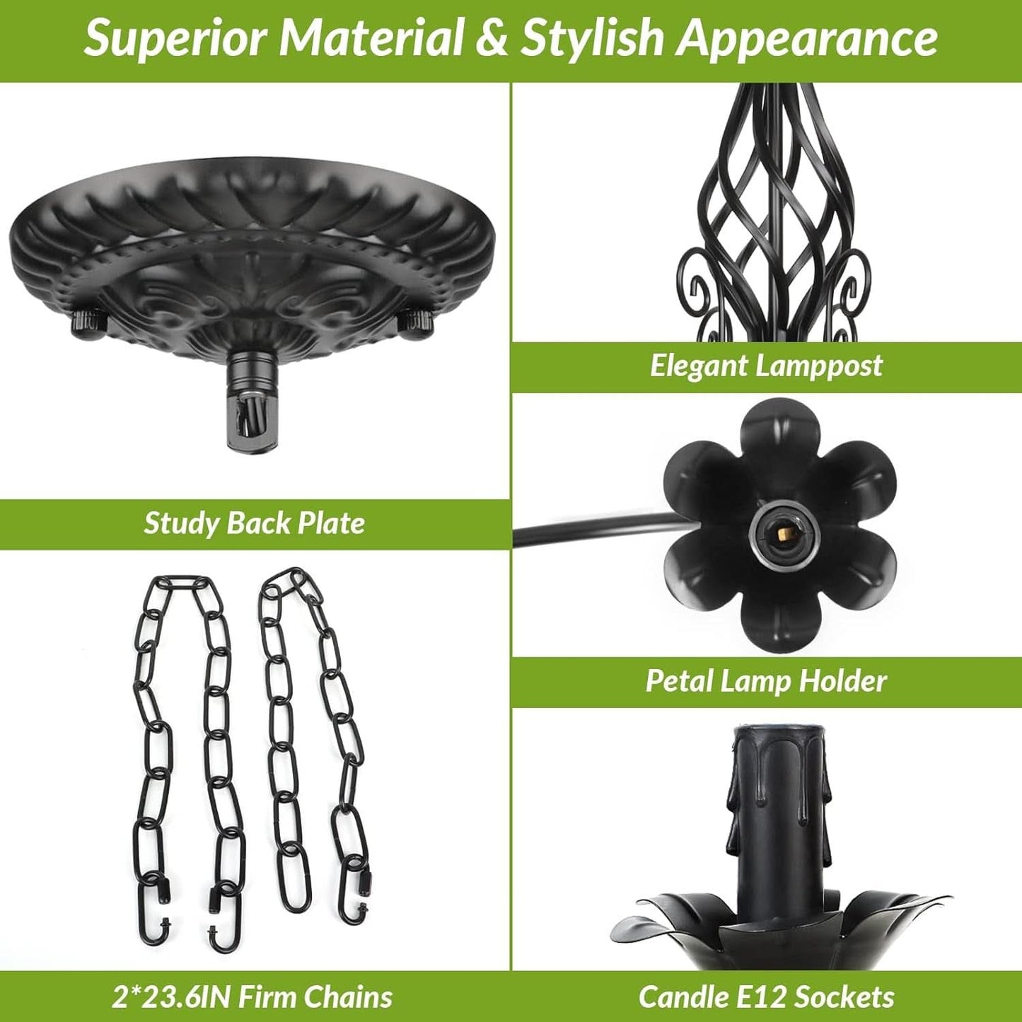 Six Light Matte Black Farmhouse Ceiling Chandelier Fixture-4
