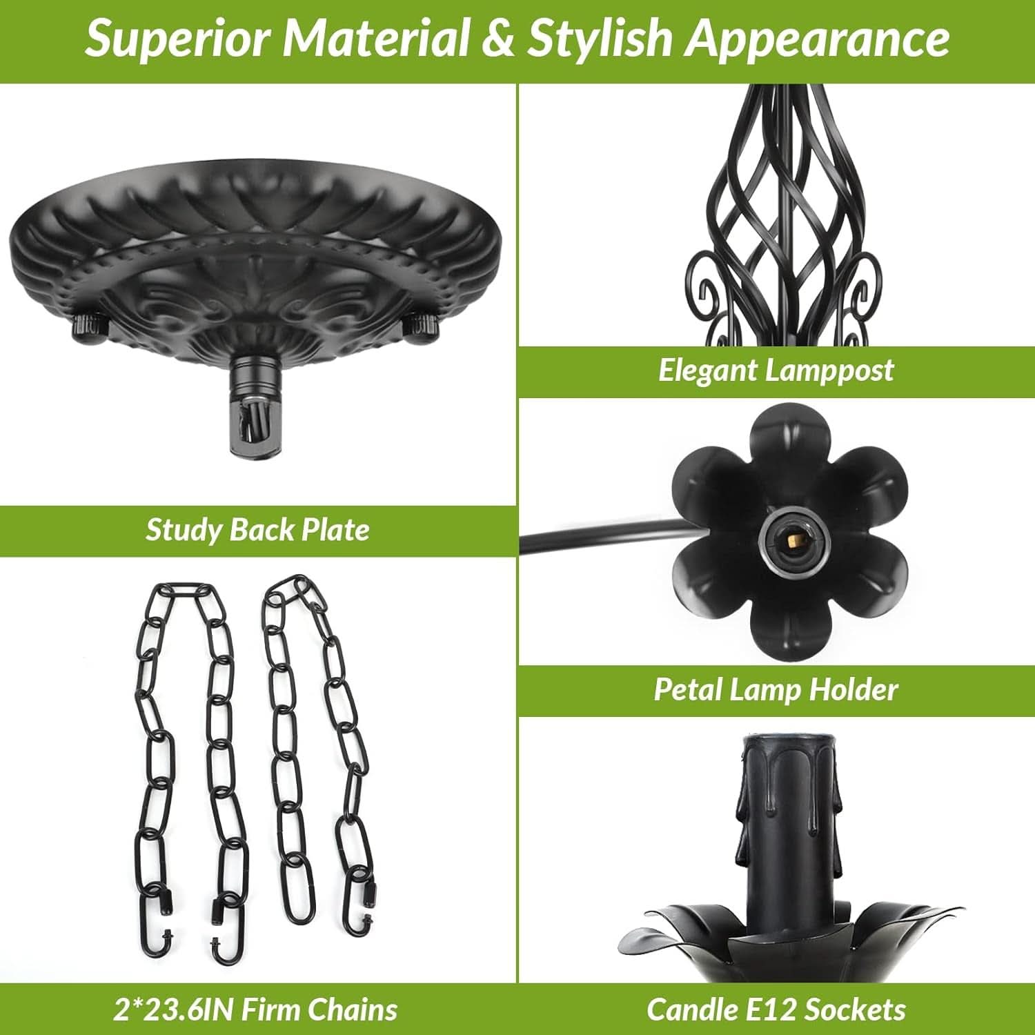Six Light Matte Black Farmhouse Ceiling Chandelier Fixture-4