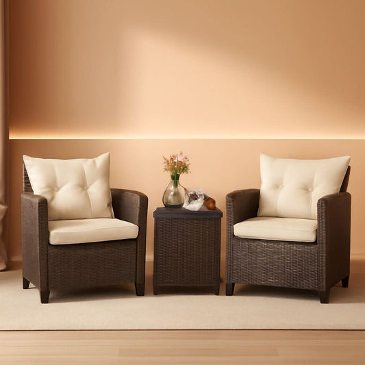 3 Piece Patio Furniture Set White PE Rattan Wicker Outdoor Sofa Set With Washable Cushions And Tempered Glass Tabletop-0
