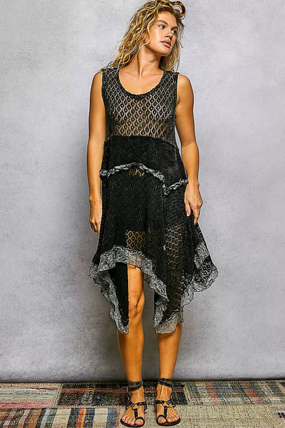 POL Texture Lace Ruffled Sleeveless Dress-0