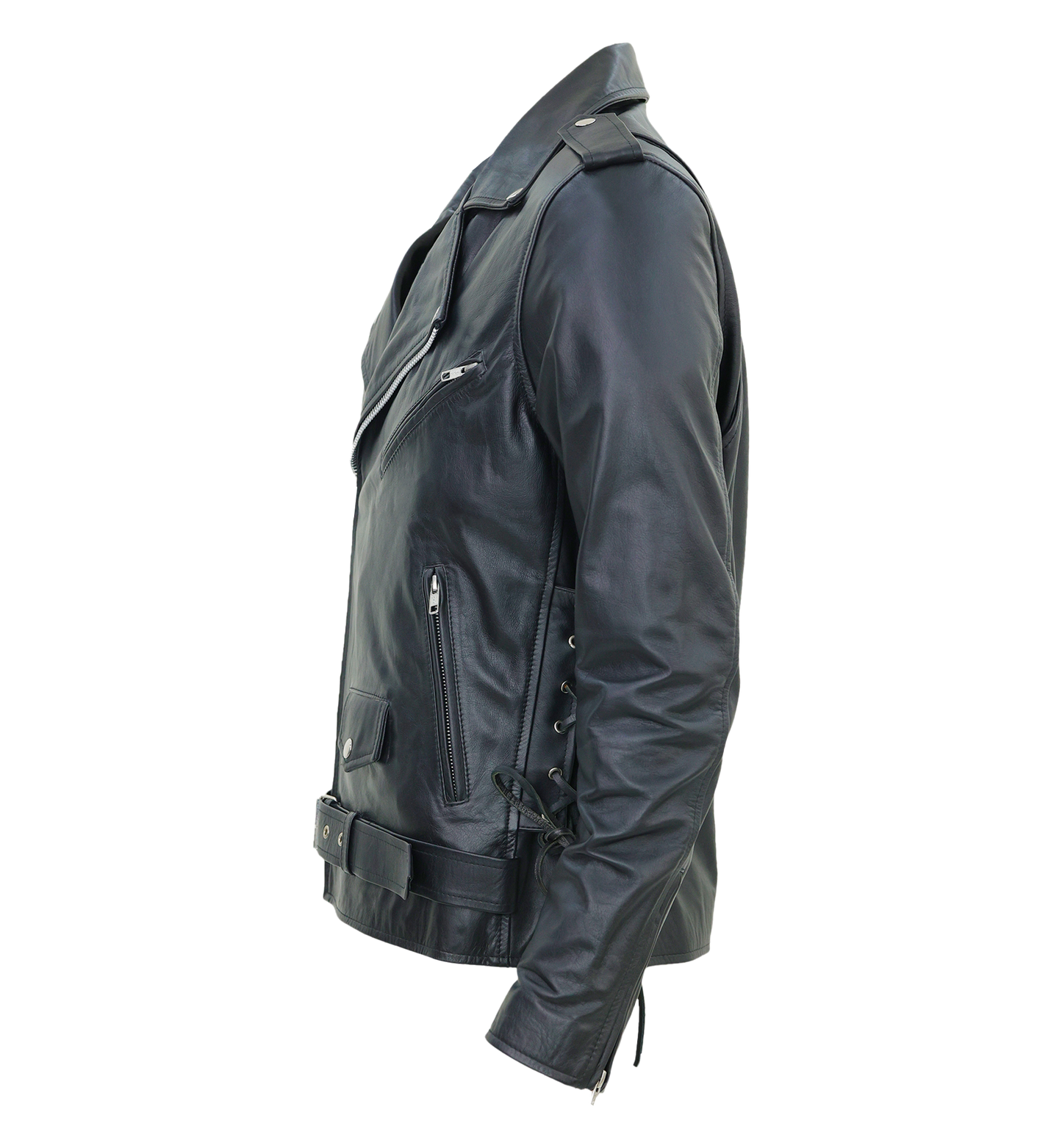 Kaan Zipper Leather Biker Jacket for Men's Black-2