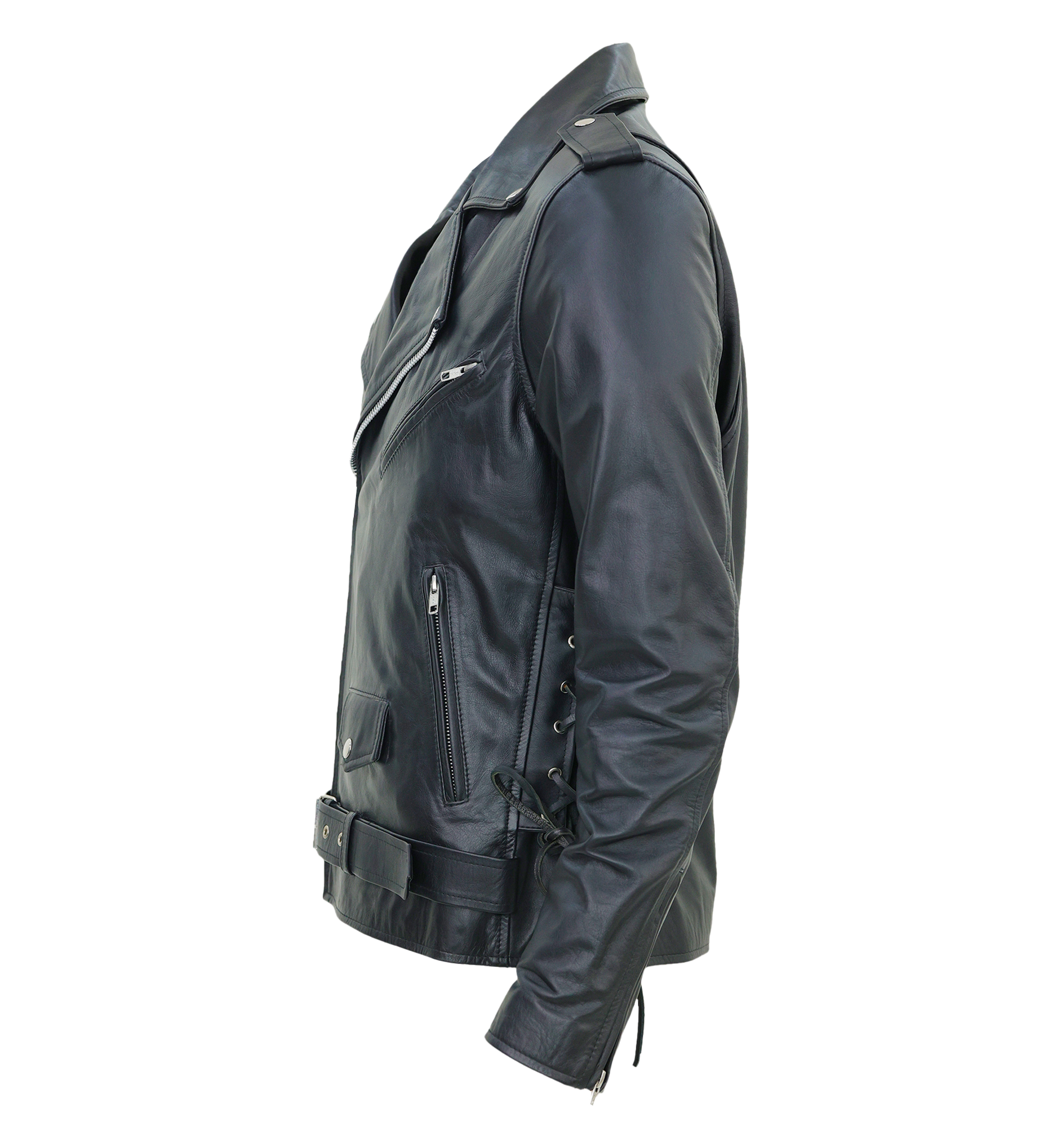 Kaan Zipper Leather Biker Jacket for Men's Black-2