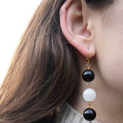 White Agate and Black Onyx Yellow Gold Vermeil, 9k or 18k Gold Earrings, Bold and Beautiful Statement Jewelry, Gold Vermeil Earrings, Bloom Collection | by nlanlaVictory-3