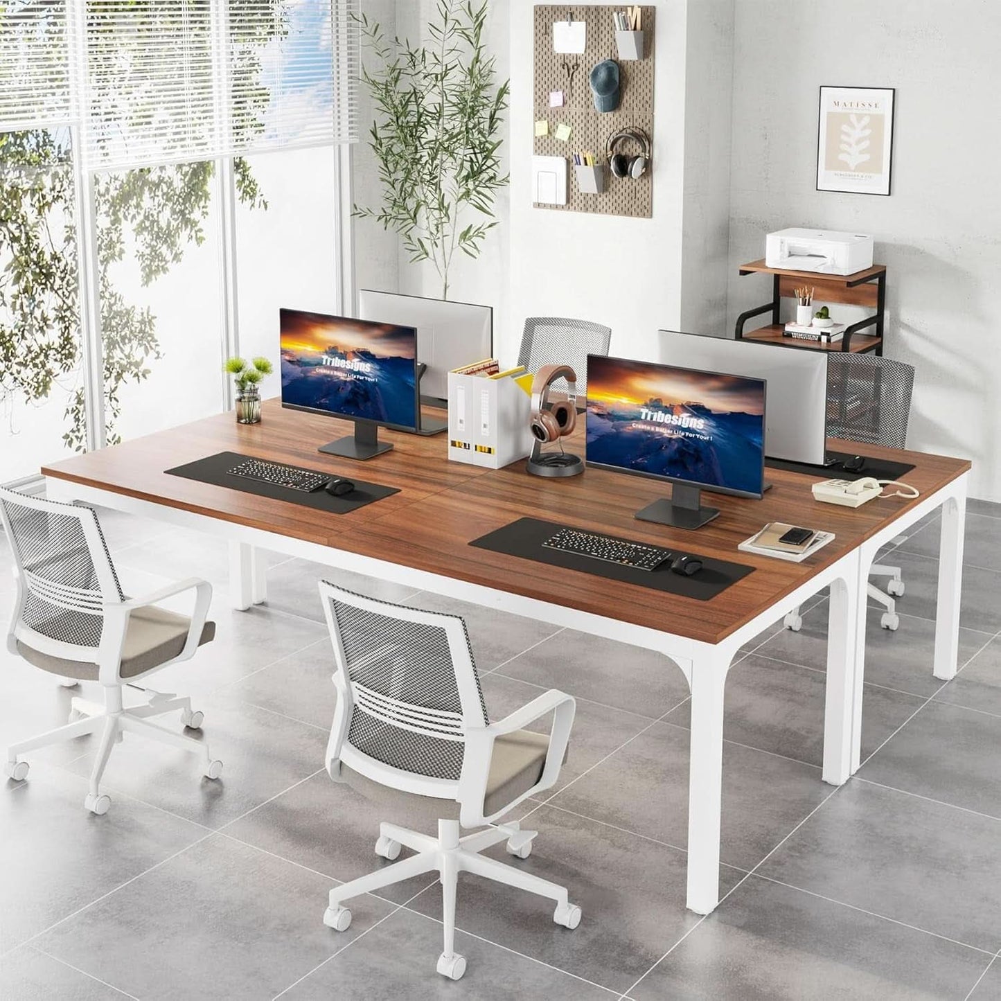 78.7 Inch Extra Long Computer Desk For Two Walnut White-4