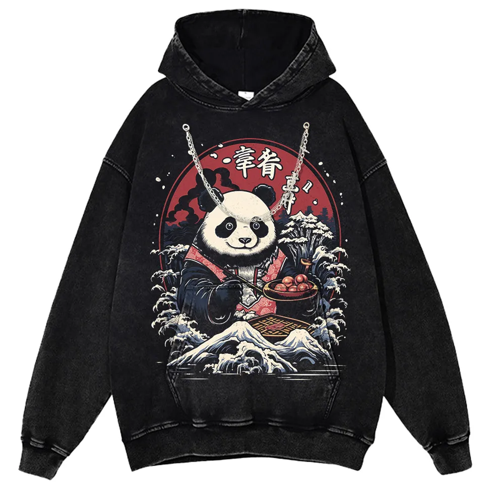 Japanese Style Panda Hip-Hop Retro Distressed T-Shirt-7