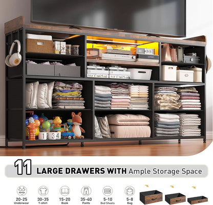 Dresser With 11 Drawers And LED Lights For Bedroom-3