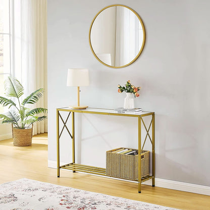 Gold And White Narrow Console Table With Shelves 41 Inch Long-4