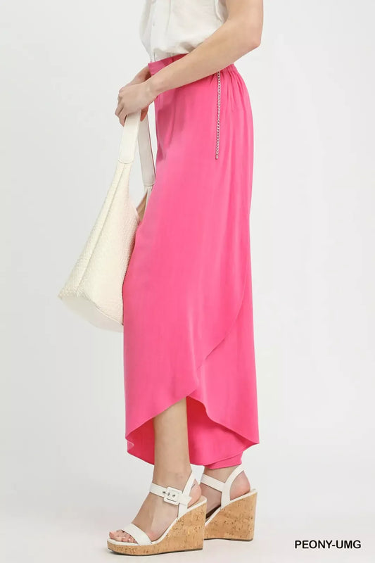 Umgee Flowy Asymmetrical Hem Wide Leg Pants-1