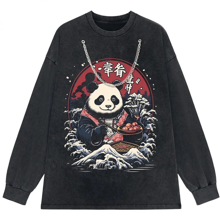 Japanese Style Panda Hip-Hop Retro Distressed T-Shirt-10