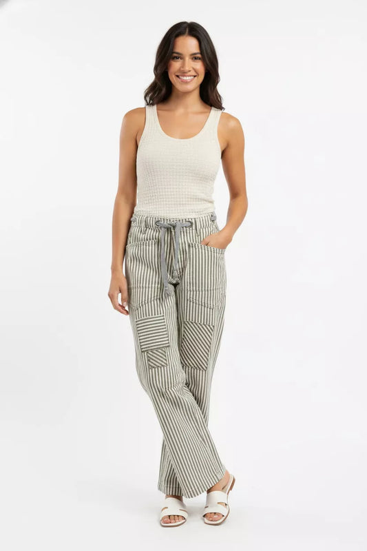 BiBi Drawstring Striped Twill Barrel Pants-0