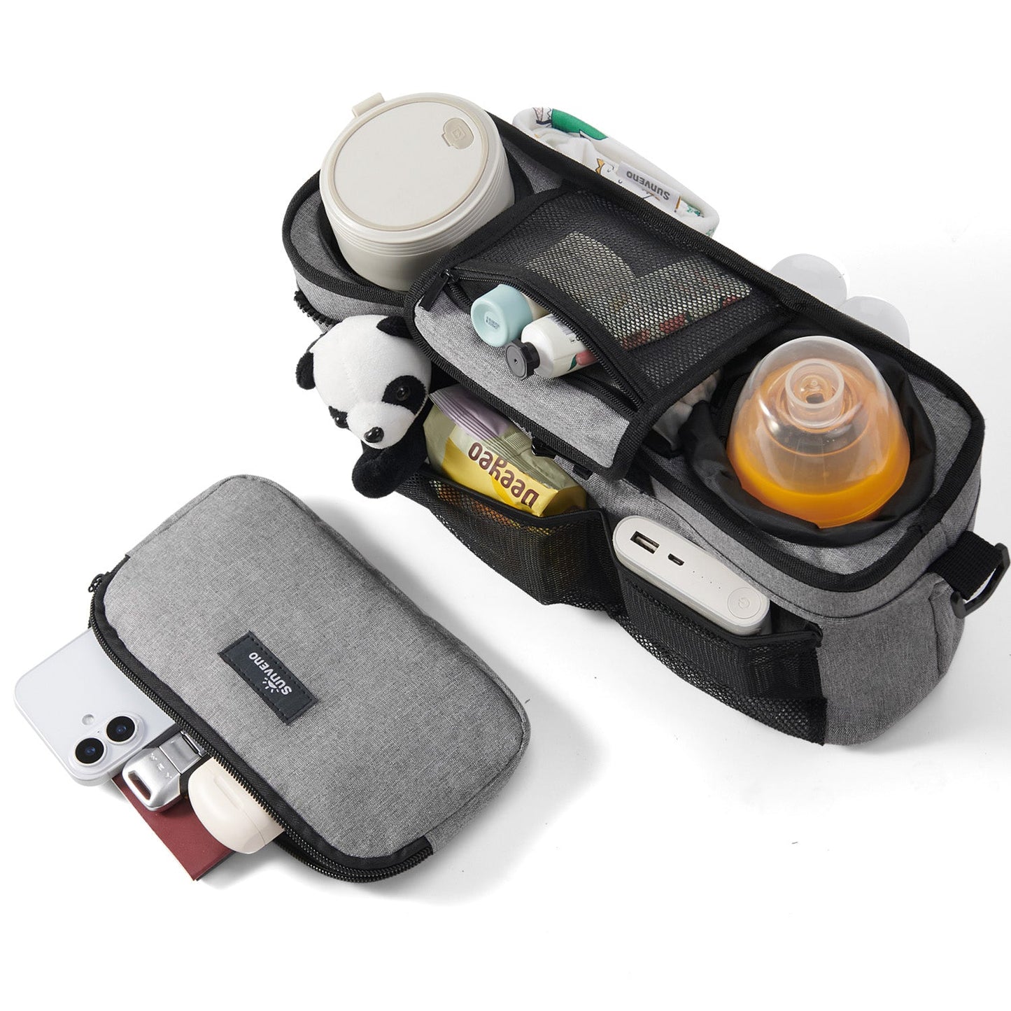 SUNVENO Universal Stroller Organizer with Insulated Cup Holder Detachable Phone Bag-1