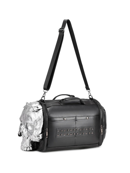 3D Shoulder Bag 3D PU Leather Large Studded Skull Travel Duffel Shoulder Bag-1