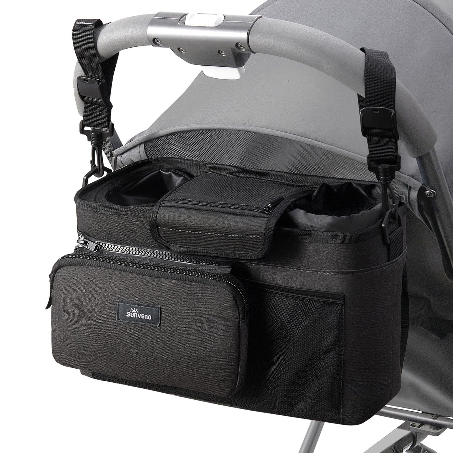 SUNVENO Universal Stroller Organizer with Insulated Cup Holder Detachable Phone Bag-5