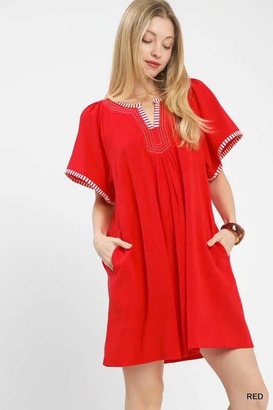 Umgee Linen Trim Tunic Dress-1