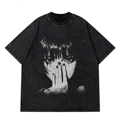 Hip Hop Washed Graphic T Shirt Men Streetwear Cotton Loose Fit-0