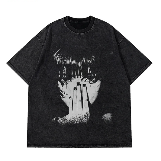 Hip Hop Washed Graphic T Shirt Men Streetwear Cotton Loose Fit-0