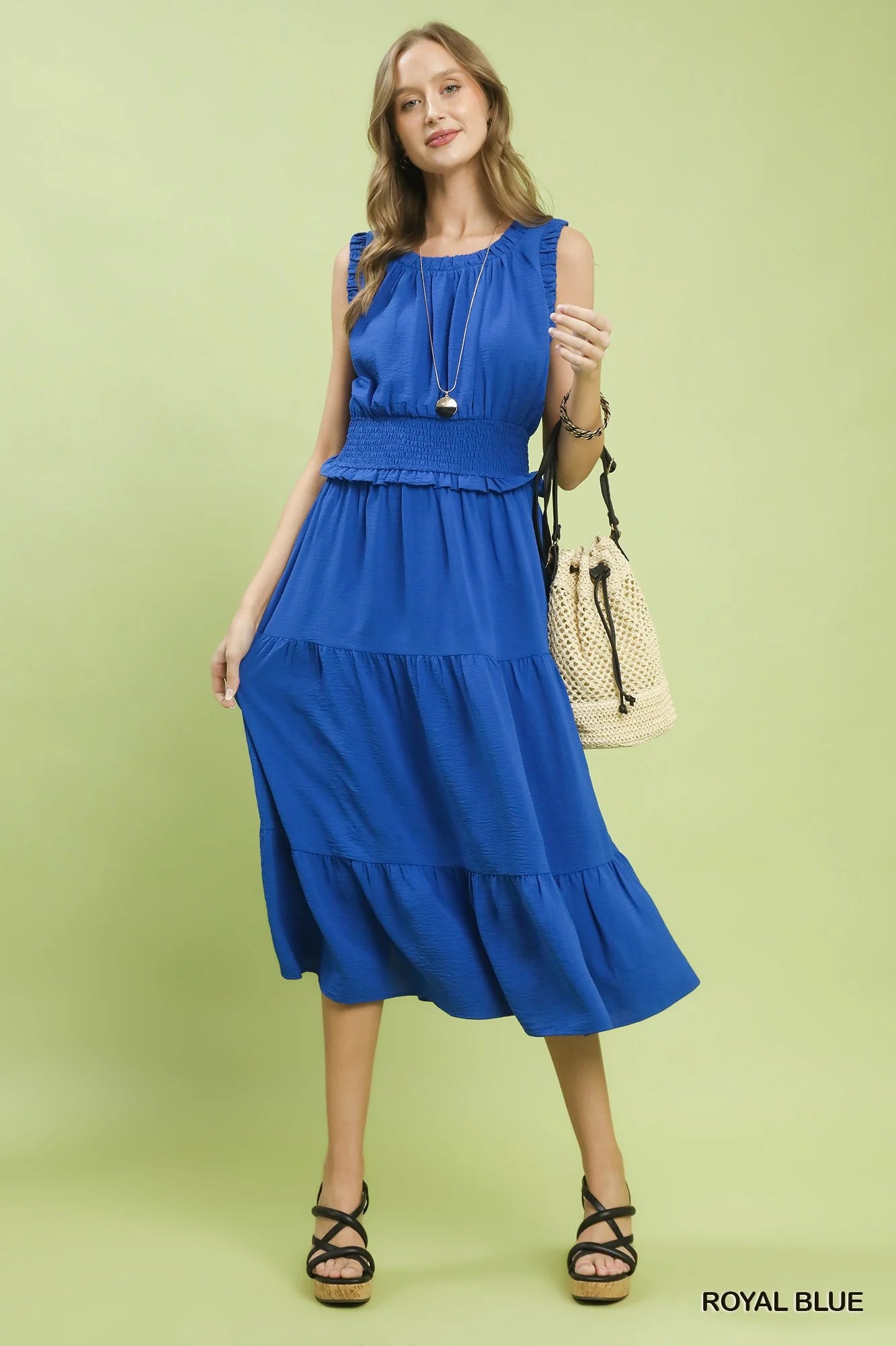 Umgee Smocked Waist Tiered Midi Dress-3