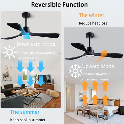 52 Inch Wood Ceiling Fan With Remote And Light Kit Black-2