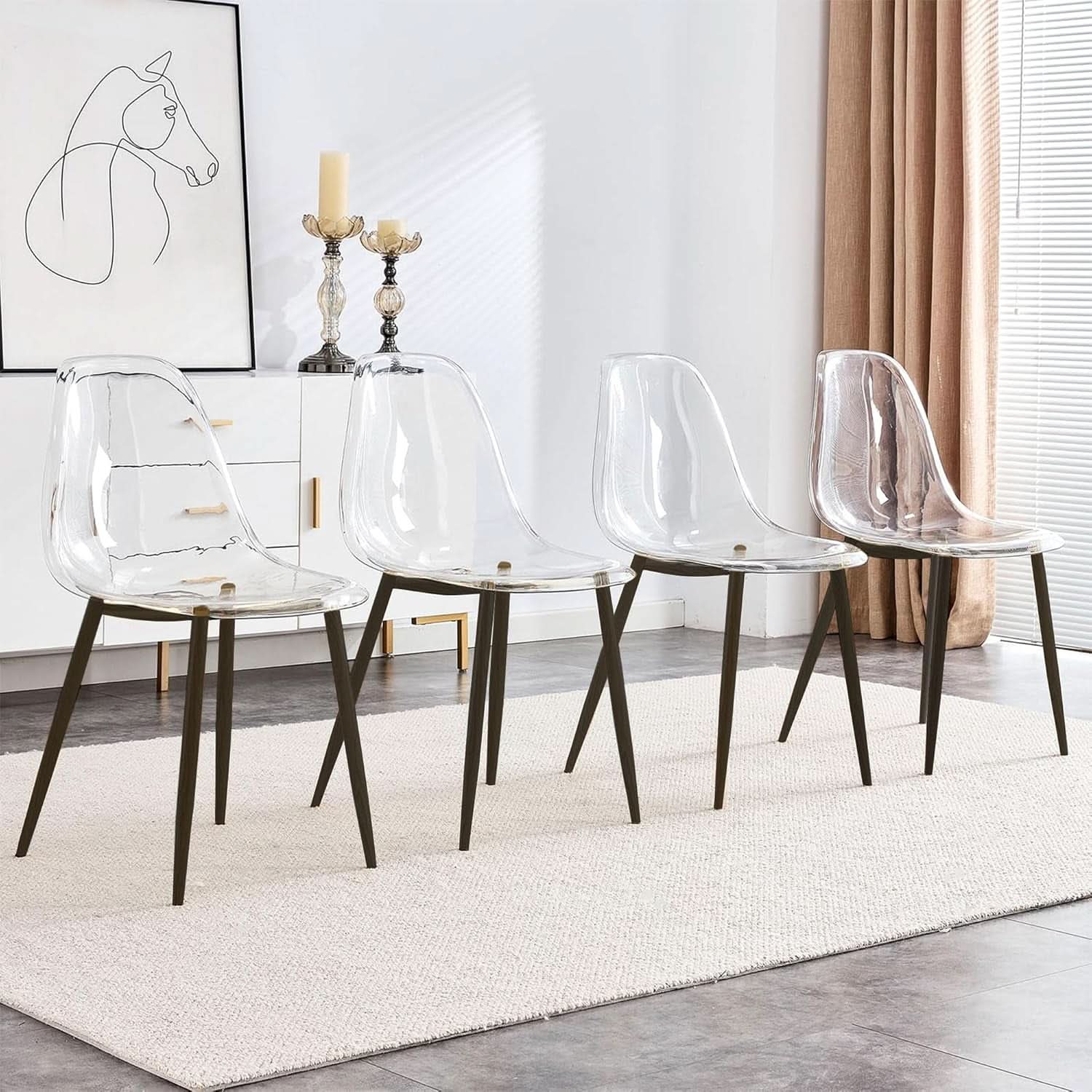 Clear Acrylic Dining Chairs Set of 4 With Black Legs-1