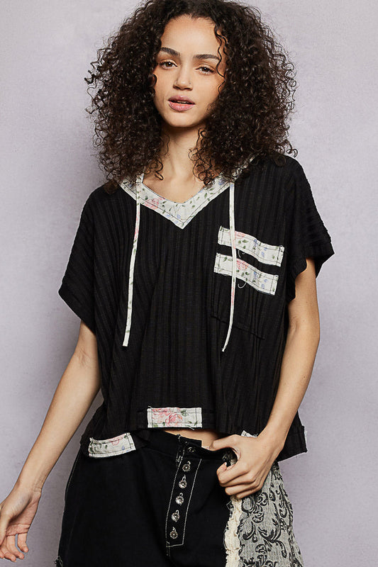 POL Short Sleeve Hooded Top with Back-Open Detail-1