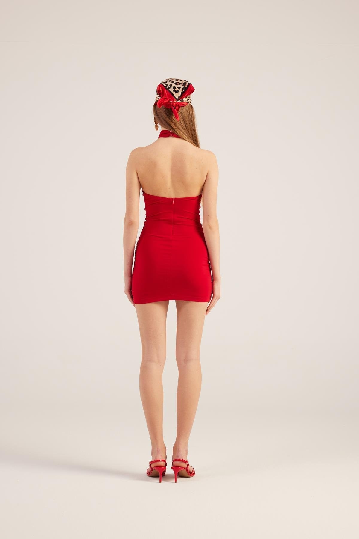 Rachel Red Halter Neck Mini Dress-1