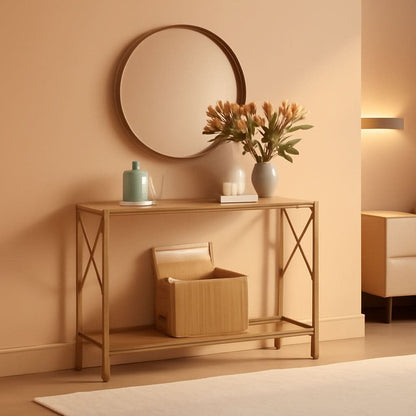 Gold And White Narrow Console Table With Shelves 41 Inch Long-0