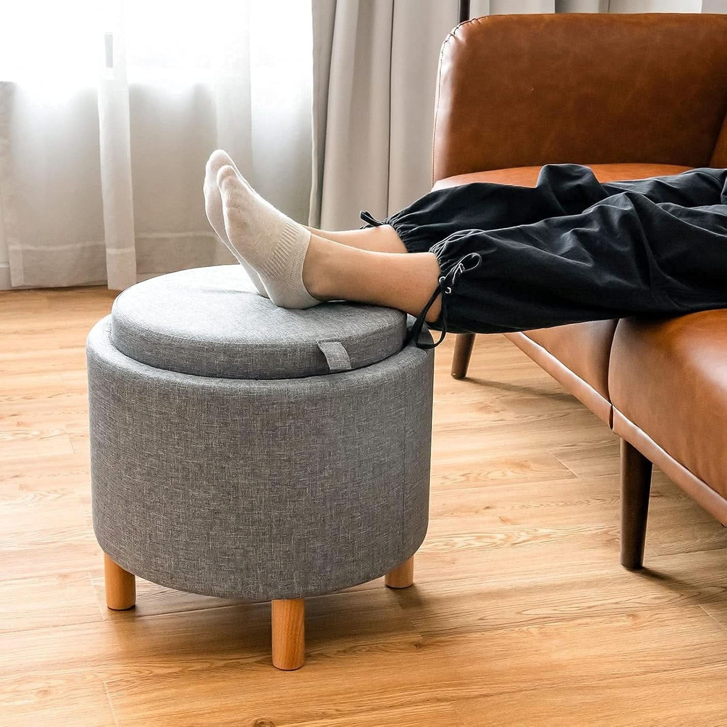 Grey Premium Microfiber Storage Ottoman Large Tray-1