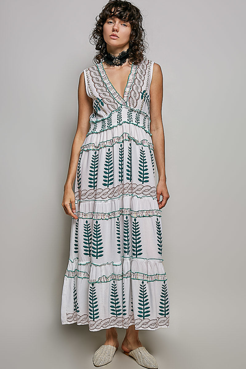 POL Floral Printed Sleeveless Tiered Dress with Smocked Waistband-1