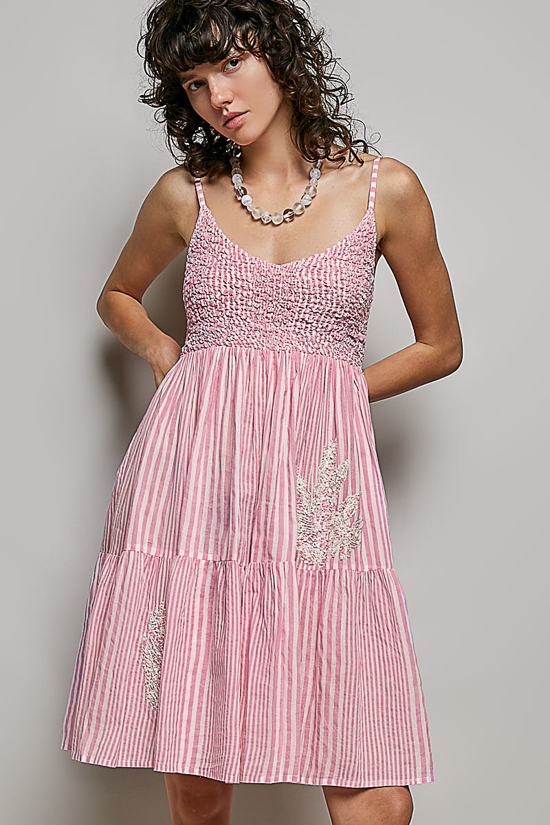 POL Striped Smocked Embroidered Mini Dress-1