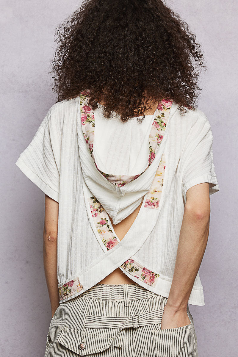 POL Short Sleeve Hooded Top with Back-Open Detail-3