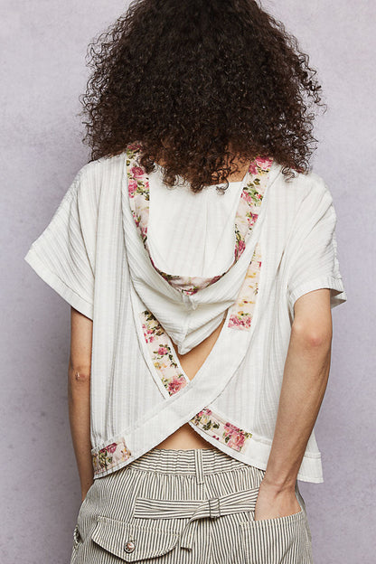 POL Short Sleeve Hooded Top with Back-Open Detail-3