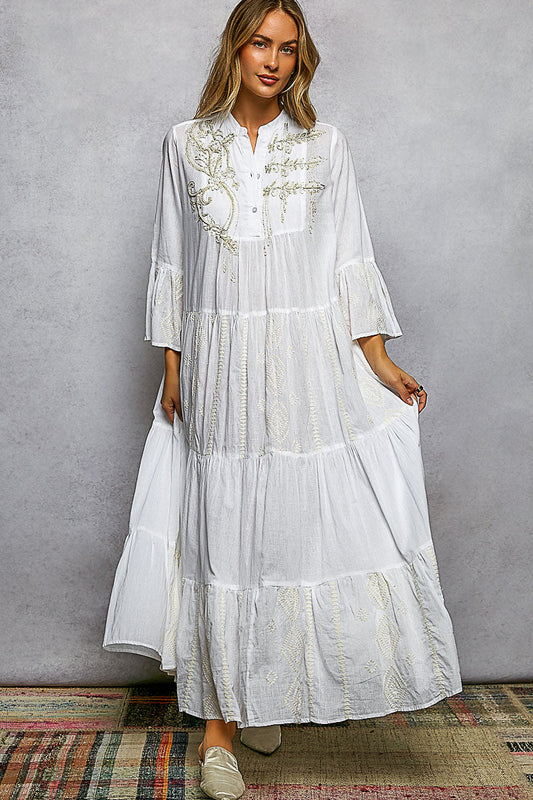 POL Embroidered Floral Tiered Maxi Dress-0