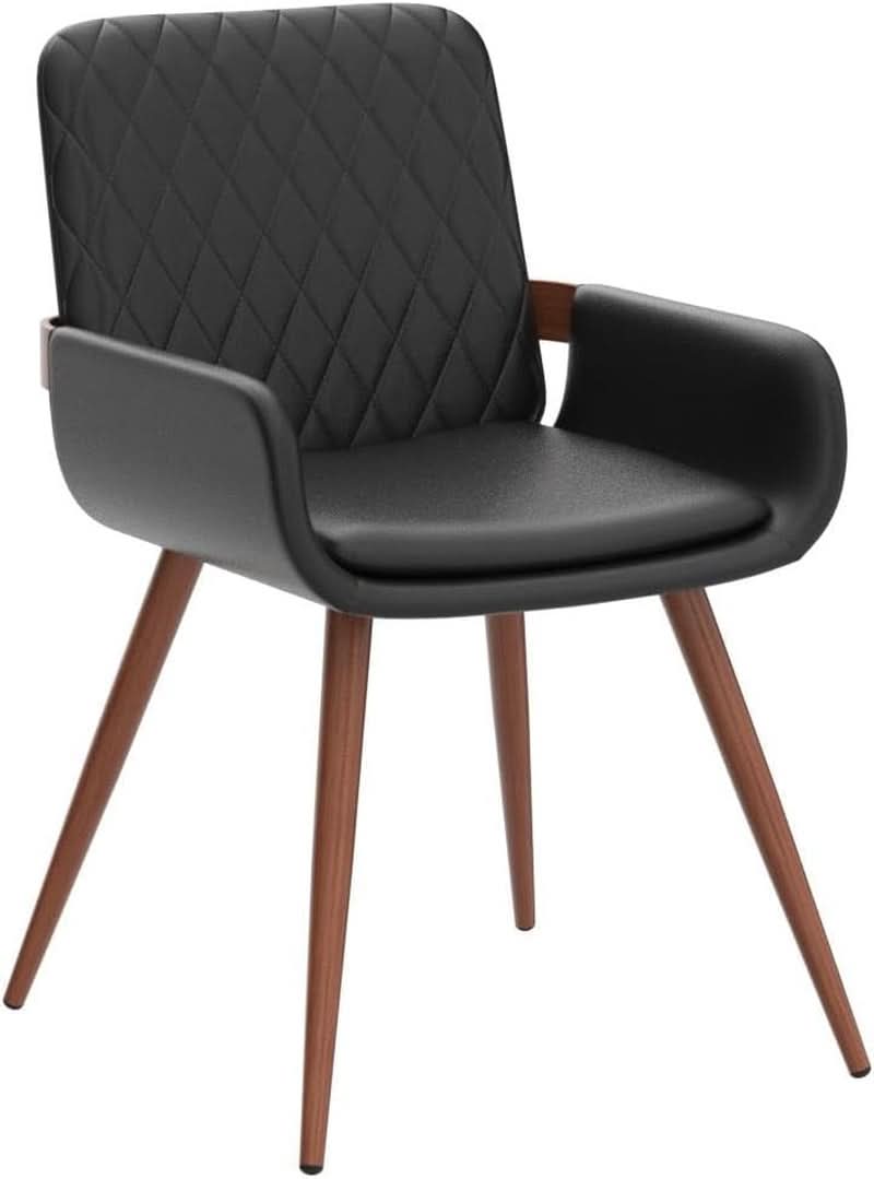 Mid Century Modern Faux Leather Dining Chairs Set 2 Black-3