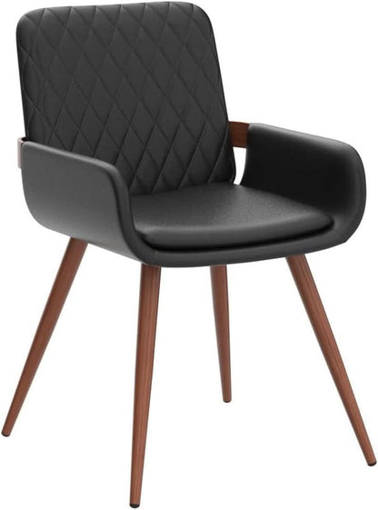 Mid Century Modern Faux Leather Dining Chairs Set 2 Black-3