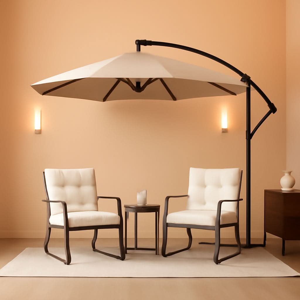 Three Piece Patio Bistro Set With Rocking Chairs And Cushions Beige Outdoor Garden Furniture-0