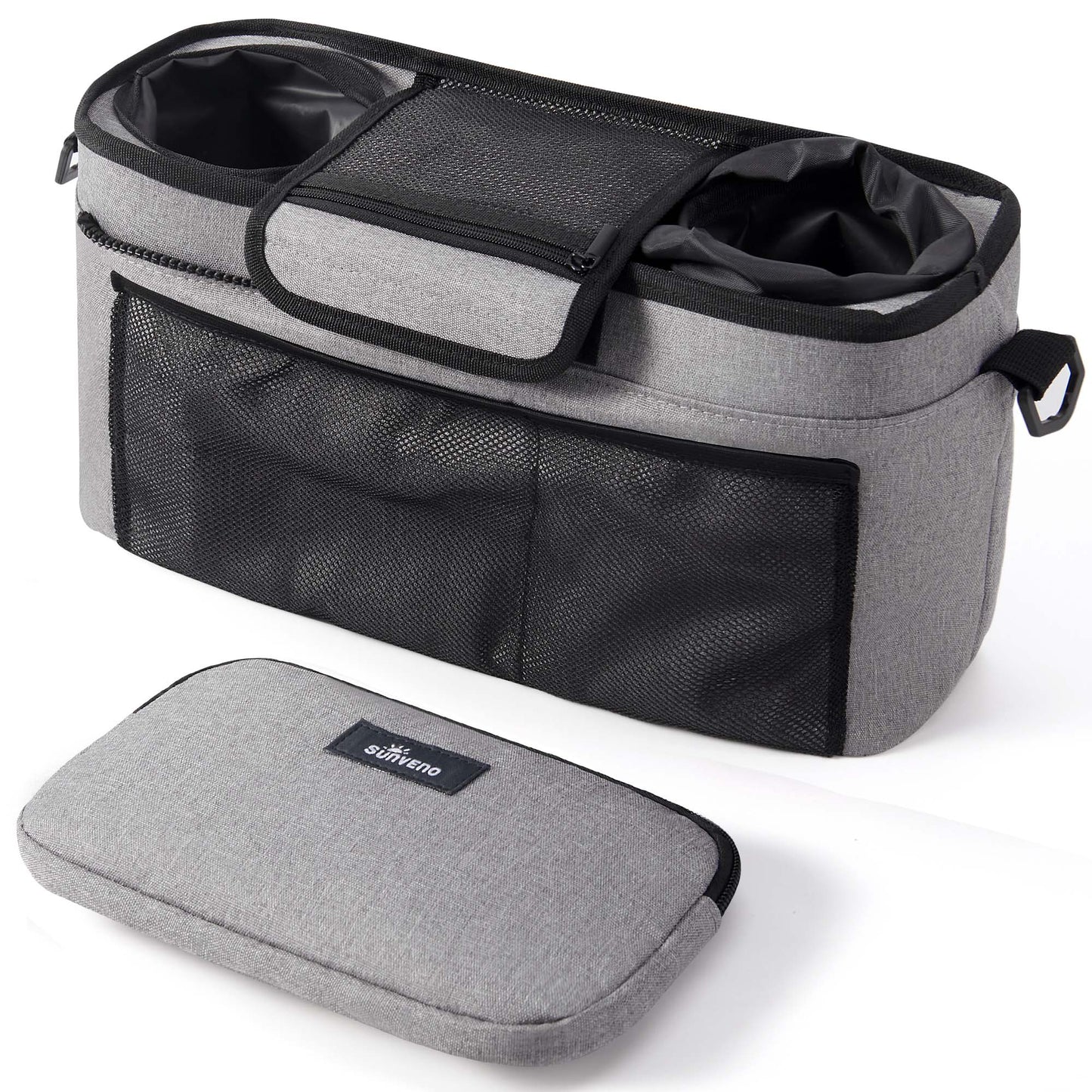 SUNVENO Universal Stroller Organizer with Insulated Cup Holder Detachable Phone Bag-2