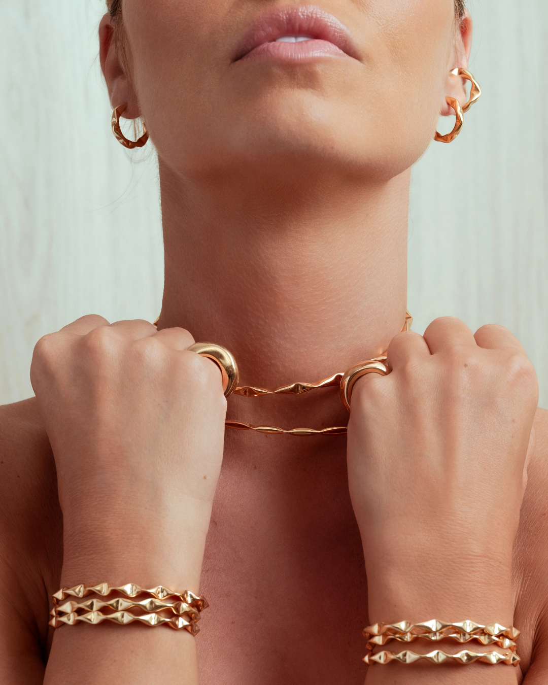 Sabrina Abstract Gold Choker Necklace-0