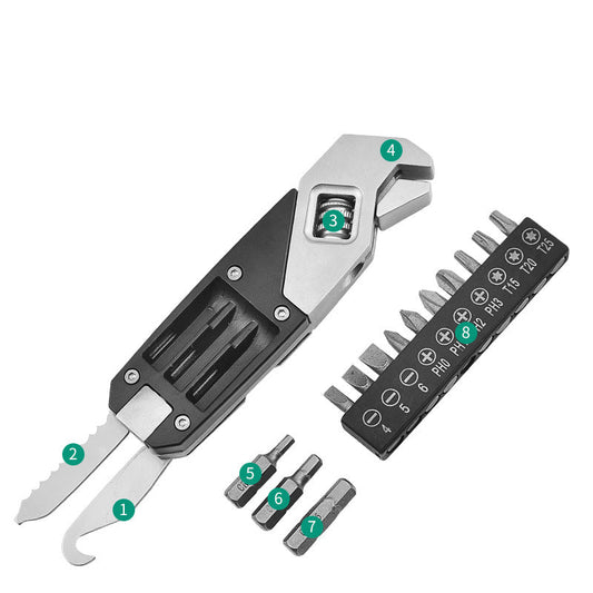 Multitool Wrench With 8 Tools/Pliers/Wire Cutter/Flat Screwdriver/Phillips Screwdriver/Portable Folding Multifunctional Adjustable Multi Purpose Stainless Steel Tool-1