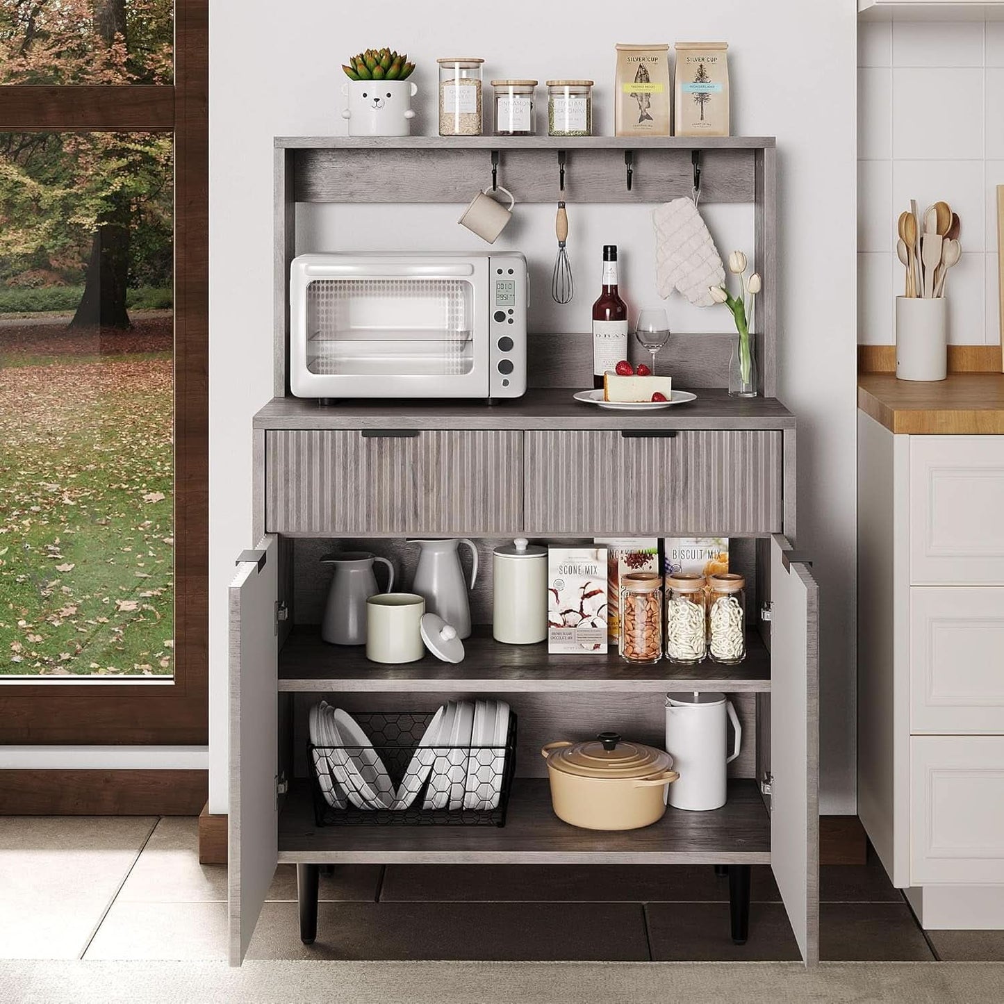 Grey Sideboard Cabinet With 2 Drawers For Dining Room-2