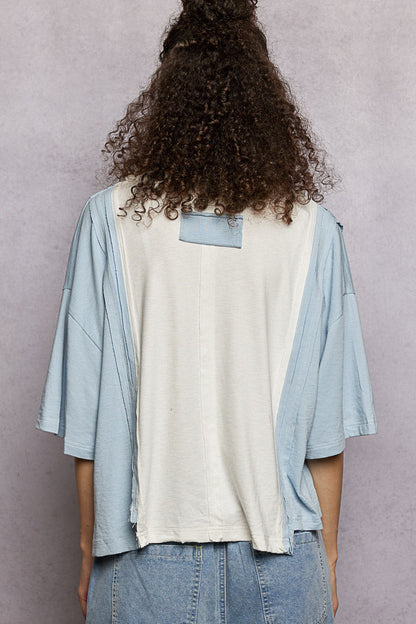 POL Color Block Patchwork Cropped T-Shirt-3