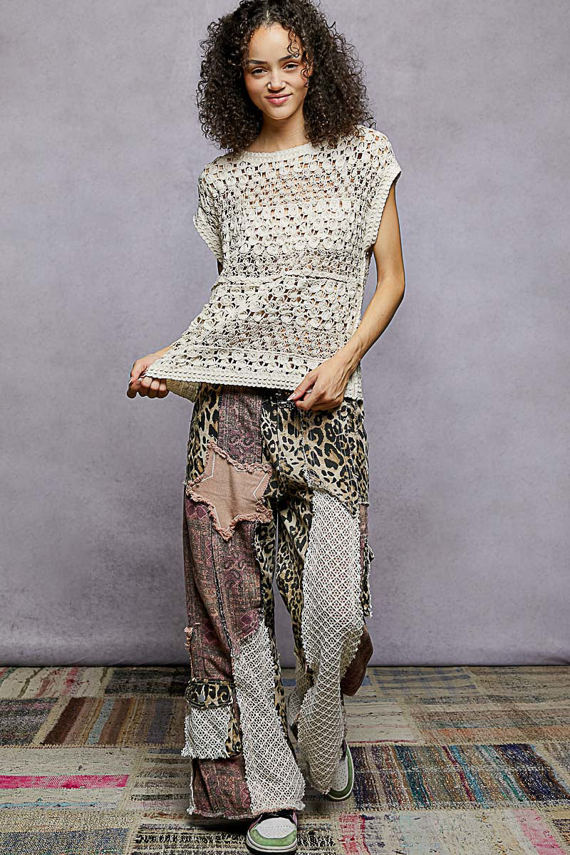 POL Openwork Round Neck Crochet Top-4