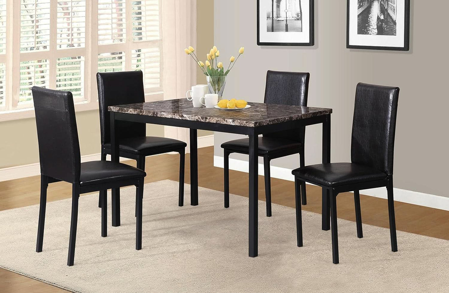 Black Metal Dining Table With Laminated Faux Marble Top-4