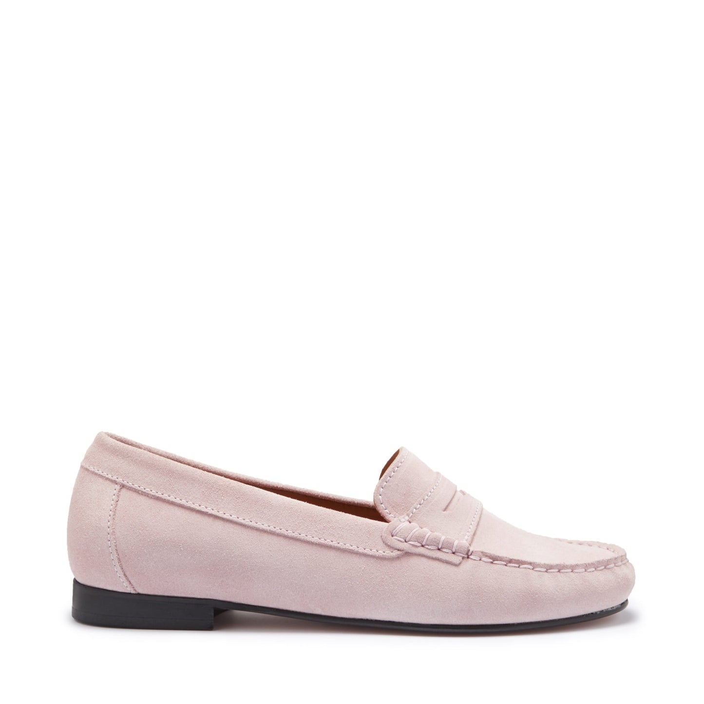 Women's Penny Loafers Leather Sole, ice pink suede-0