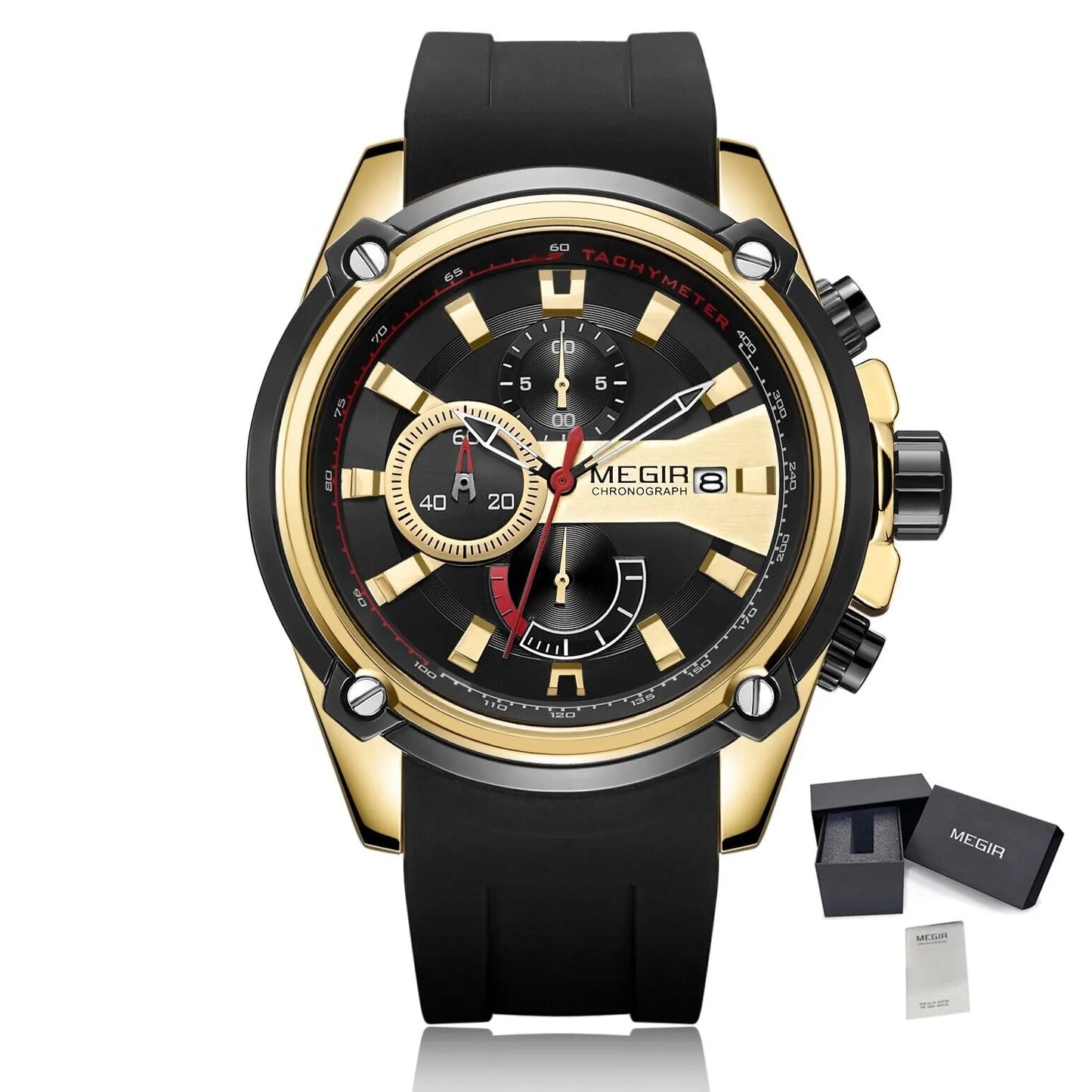 MEGIR Chronograph Luxury Brand Men Sports Watches Silicone Strap Quartz Casual Wristwatch Waterproof Calendar Reloj Hombre 2086-14