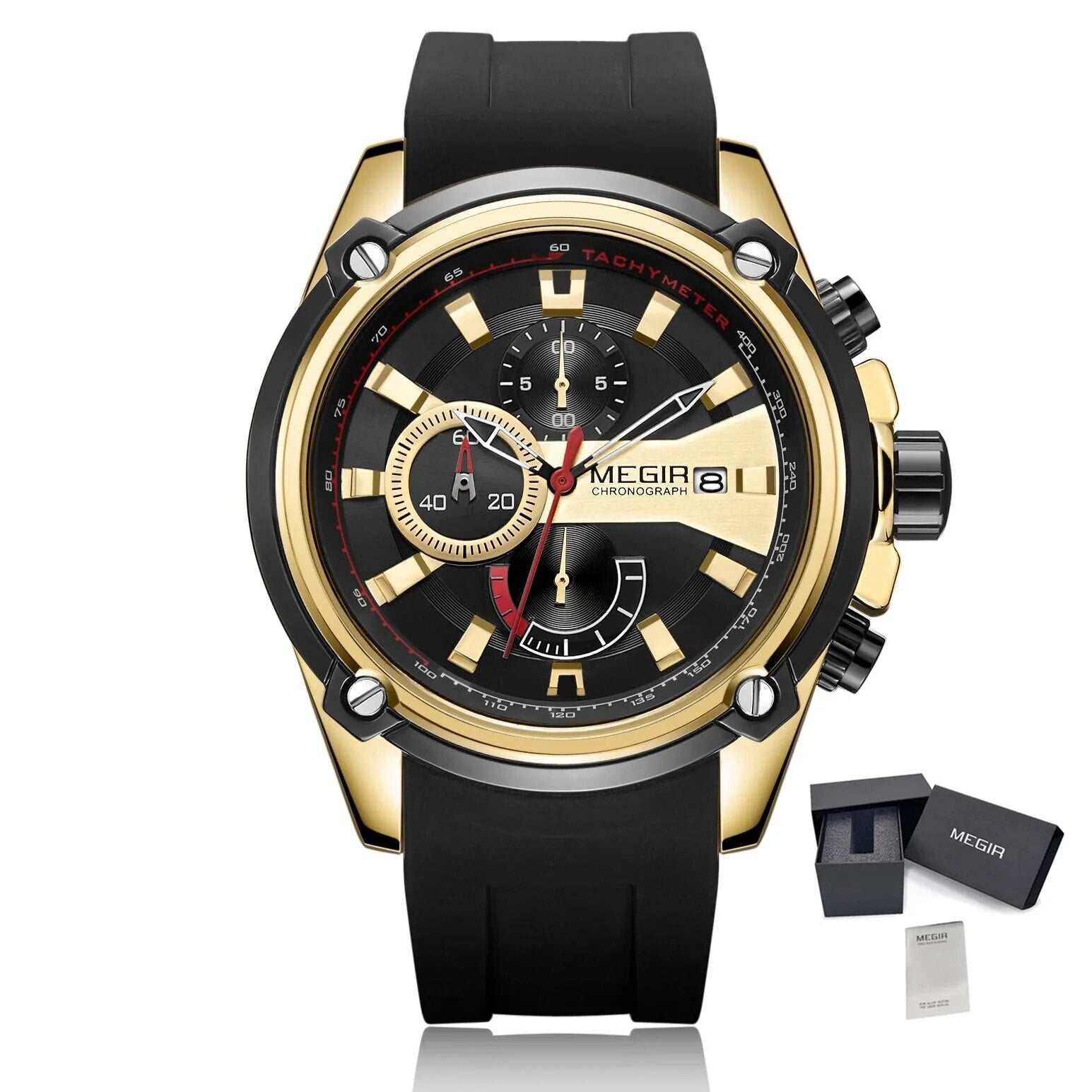 MEGIR Chronograph Luxury Brand Men Sports Watches Silicone Strap Quartz Casual Wristwatch Waterproof Calendar Reloj Hombre 2086-14
