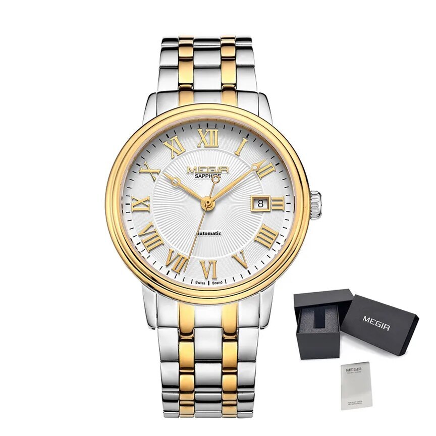 MEGIR Automatic Mechanical Watch Men Stainless Steel Watches Top Brand Luxury Business Wristwatch Male Clock Relogio Masculino 96001-10