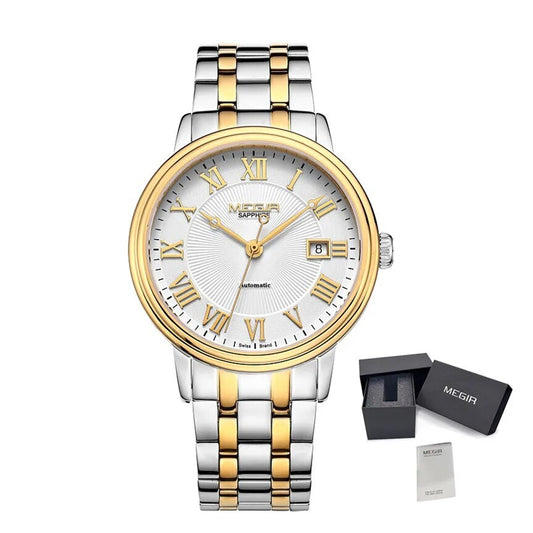 MEGIR Automatic Mechanical Watch Men Stainless Steel Watches Top Brand Luxury Business Wristwatch Male Clock Relogio Masculino 96001-10