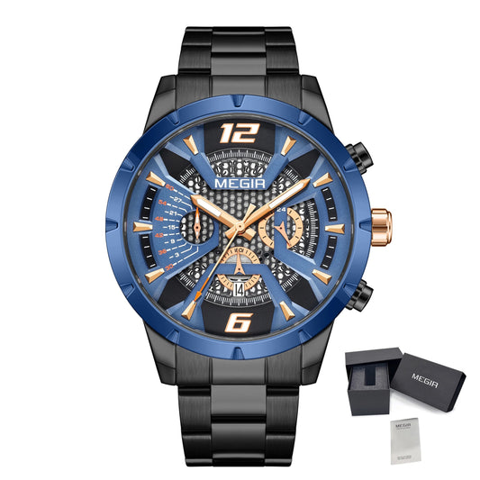 MEGIR Stainless Steel Bracelet Watch for Men Luxury Business Casual Quartz Wristwatch Date Clock Chronograph Big Dial Reloj Hombre 2221-20