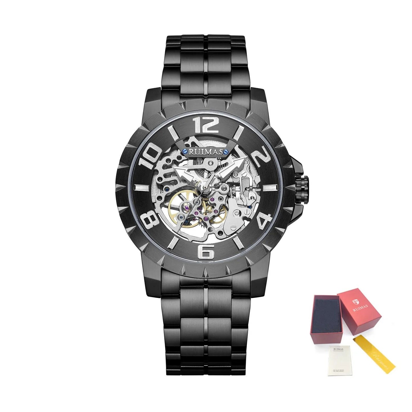 RUIMAS Men Mechanical Watch Luxury Automatic Stainless Steel Bracelet Wristwatches 5ATM Waterproof Clock Relogio Masculino 6784-16